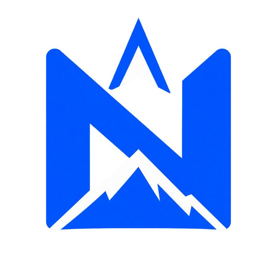 Blue Northline N monogram combining a compass point and mountain ridge on a transparent background