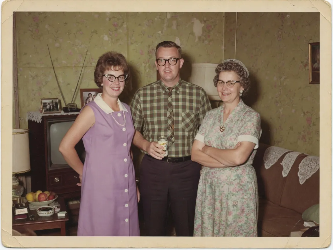Color-corrected family snapshot after AI old photo restoration